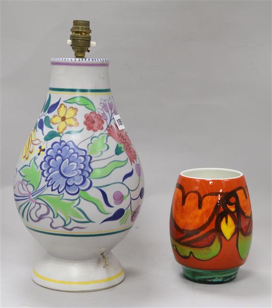 A Poole pottery table lamp base and an Aegean ware vase lamp base height 34cm